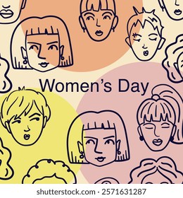 vector template international women's day banner featuring doodle women's faces and circles