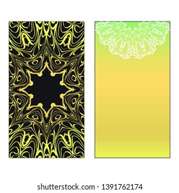 Vector template for inviatation card. Patterns with decorative round floral mandala.