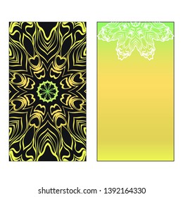 Vector template for inviatation card. Patterns with decorative round floral mandala.
