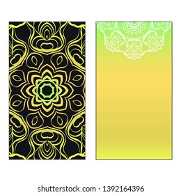 Vector template for inviatation card. Patterns with decorative round floral mandala.