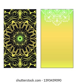 Vector template for inviatation card. Patterns with decorative round floral mandala.