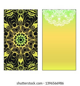 Vector template for inviatation card. Patterns with decorative round floral mandala.