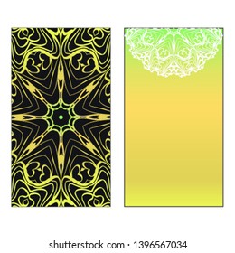 Vector template for inviatation card. Patterns with decorative round floral mandala.