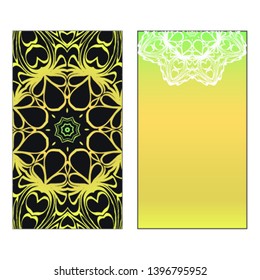 Vector template for inviatation card. Patterns with decorative round floral mandala.
