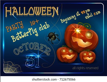 Vector template of invitation, card, flyer, signboard on halloween holiday. Horizontal  orientation.