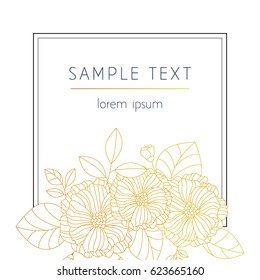 Vector template invitation card with gold flowers. White background. Place for text
