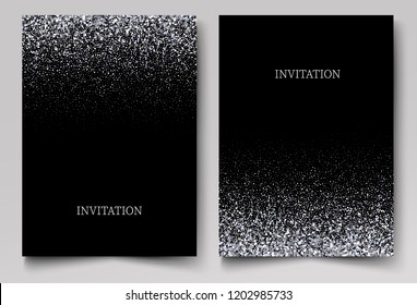 
Vector Template Invitation, Greeting Card, Cover.Silver Glitter Texture On A Black Background.