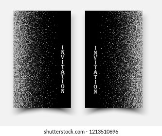 Vector template invitation, greeting card, cover.Silver glitter texture on a black background.