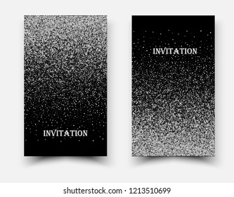 Vector template invitation, greeting card, cover.Silver glitter texture on a black background.