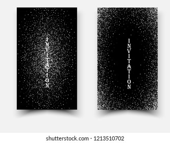 Vector template invitation, greeting card, cover.Silver glitter texture on a black background.