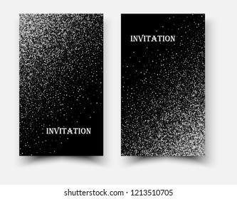 Vector template invitation, greeting card, cover.Silver glitter texture on a black background.