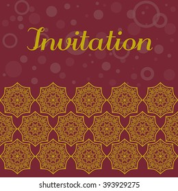Vector template for invitation, greeting card and more in red and gold with decorative element mandala. 