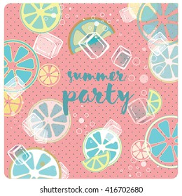 Vector template invitations with lemon and ice, decorative elements and stylish hand-written text "Summer Party. Vintage funny background .