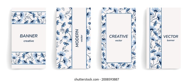 Vector template for invitations, social media posts, stories, banners, business cards, advertisements. Design with beautiful hand drawn wildflowers. layout with copy space for text. Trendy colors