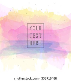 Vector template with isolated watercolor brush strokes and ink spots. Blue, pink and yellow colors