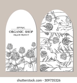 Vector template label with hand-draw wild flowers and herbs. Layout, mockup design for cosmetics, store, natural and organic products