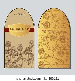 Vector template Label with hand-draw wild flowers and herbs. Layout, mockup design for cosmetics, store, label, natural and organic products