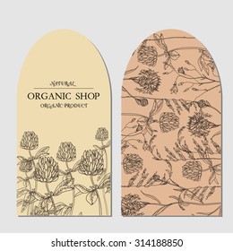Vector template Label with hand-draw wild flowers and herbs. Layout, mockup design for cosmetics, store, label, natural and organic products