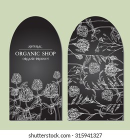 Vector template Label with hand-draw wild flowers and herbs. Layout, mockup design for cosmetics, store, label, natural and organic products