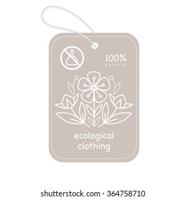Vector template label style of organic design with image decorative flower flax. Vector. Modern illustration for stores of natural clothing, textiles, stuff for children.