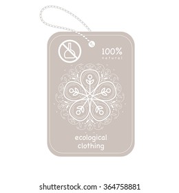 Vector template label style of organic design with image decorative flower flax. Vector. Modern illustration for stores of nature clothing, textiles, stuff for children.