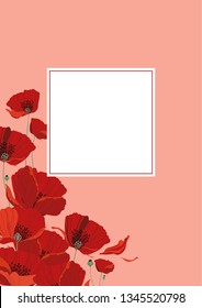 Vector template for labels, greetings, cards, signs. Illustration with big beautiful flowers and frame for text.