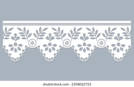 vector template lace cotton fabric eyelet trim. floral scallop border design vector. decorative lace cotton border cut-out detailing design for fashion, fabric, clothing, garments, apparel.