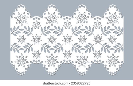 vector template lace cotton fabric eyelet trim. floral scallop border design vector. decorative lace cotton border cut-out detailing design for fashion, fabric, clothing, garments, apparel.