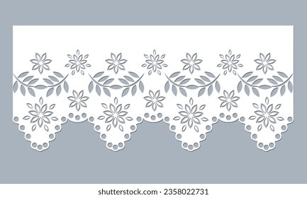 vector template lace cotton fabric eyelet trim. floral scallop border design vector. decorative lace cotton border cut-out detailing design for fashion, fabric, clothing, garments, apparel.