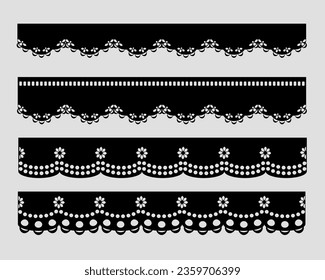 vector template lace cotton fabric eyelet trim. floral scallop border set design vector. decorative lace cotton border detailing design for fashion, fabric, clothing, garments, apparel.
