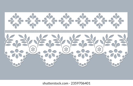 vector template lace cotton fabric eyelet trim. floral scallop border design vector. decorative lace cotton border cut-out detailing design for fashion, fabric, clothing, garments, apparel.