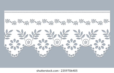 vector template lace cotton fabric eyelet trim. floral scallop border design vector. decorative lace cotton border cut-out detailing design for fashion, fabric, clothing, garments, apparel.