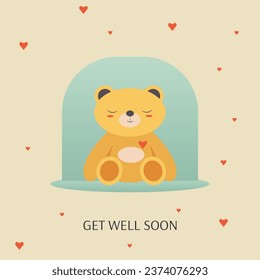 Vector template of a laconic postcard with the text Get well soon in delicate pastel colors.
