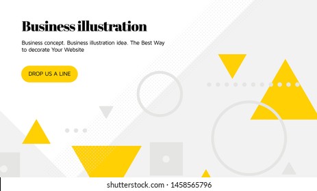 Vector Template For Landing Page. Web Concept With Universal Abstract Shapes And Elements Composition, Website Text. Design And Development, App, Responsive, Programming, Seo, Maintenance, Banner