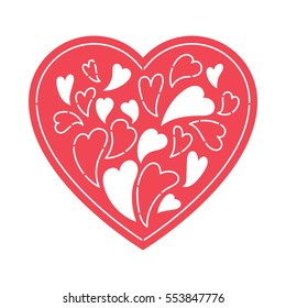 Vector template for laser cutting. Can be used as invitation, envelope, greeting card. Paper craft silhouette. Openwork square frame with hearts for St. Valentine Day