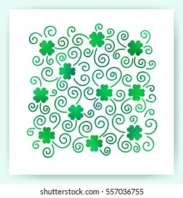 Vector template for laser cutting. Can be used as invitation, envelope, greeting card. Paper craft silhouette. Openwork square frame with hearts for St. Patrick's Day with clover