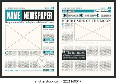 Vector template for the layout of the newspaper. Newspaper columns with unreadable text, headlines and place for illustrations