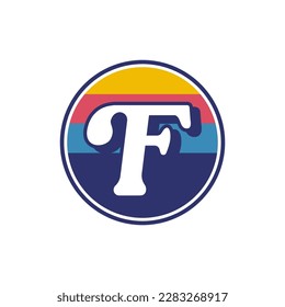 vector template letter F in circle retro.