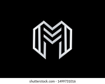 Vector template letter M. Sign in a linear style