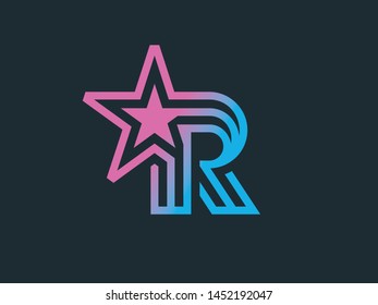 Vector template letter R. The sign of the stars in a linear style.