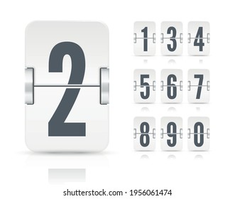 Vector template with light flip scoreboard numbers and reflections for white countdown timer or calendar isolated on white background.