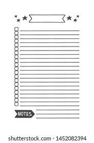 Vector Template List for Agenda, Planner and Other Stationery. Printable Organizer for Study, School or Work. Objects Isolated on White Background.
