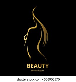 Vector template logo for beauty salon stylized long haired woman 