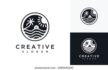 Plantilla de Vector para el diseño de logotipo de vistas de árboles y atardeceres naturales	