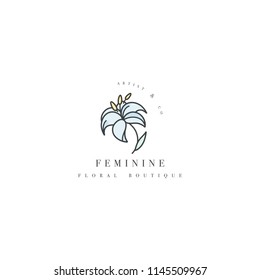 Vector template logo or emblem - floral boutique- lily flower. Logo in trendy linear style