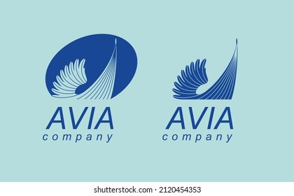 Vector template for a logo in the form of a flying car with the image of a bird's wing 