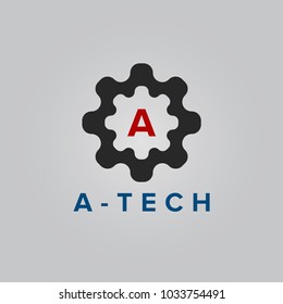 Vector template logo gear. Icon of high-tech equipment with Letter A initial
