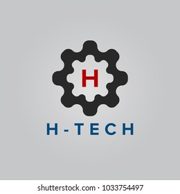 Vector template logo gear. Icon of high-tech equipment with Letter H initial