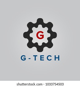 Vector template logo gear. Icon of high-tech equipment with Letter G initial