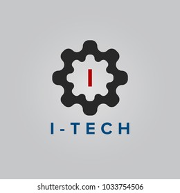Vector template logo gear. Icon of high-tech equipment with Letter I initial